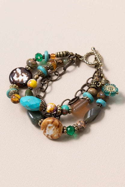 Bronze 3 Strand Chain Link Bracelet With Toggle