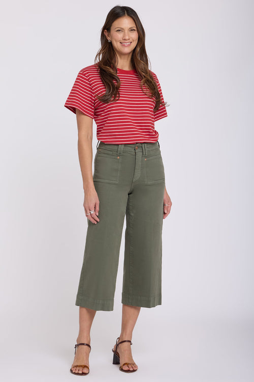 Brigitte Wide Leg Capri Jeans In Petite - Desert Green