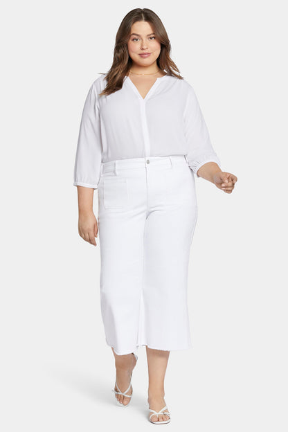 Patchie Wide Leg Capri Jeans In Petite Plus Size - Optic White